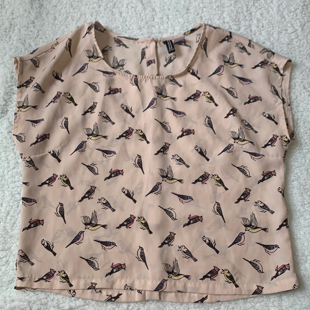 Tan Blouse with Birds